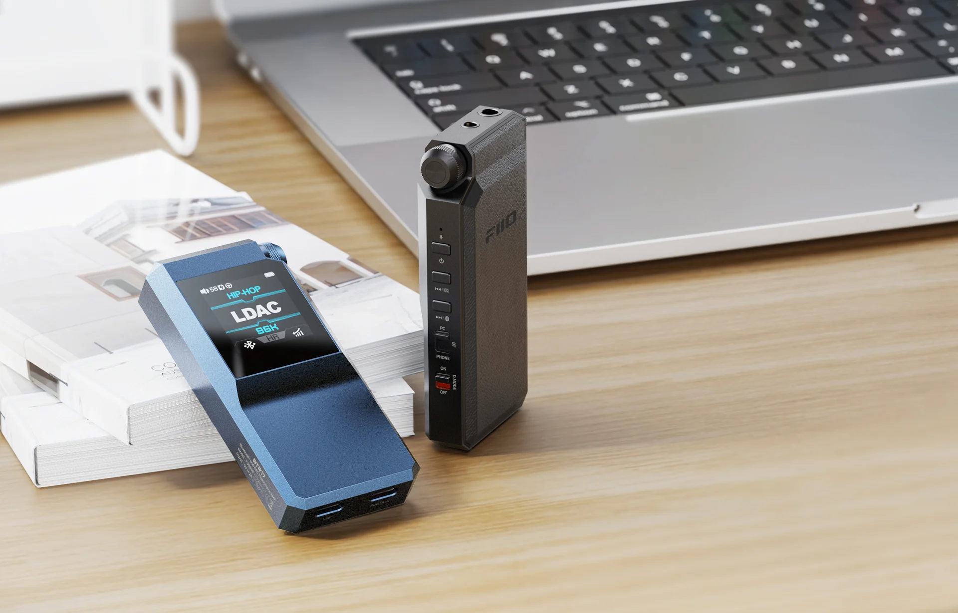 FiiO BTR17 portable Bluetooth DAC and headphone amplifier in blue finish